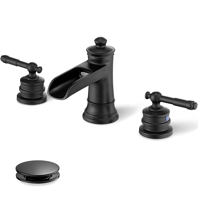 Widespread Waterfall Bathroom Faucet, Brass 3 Hole Bathroom Sink Faucet 4-16 Inch, 2 Handles with Supply Hose & Overflow Pop-Up Drain