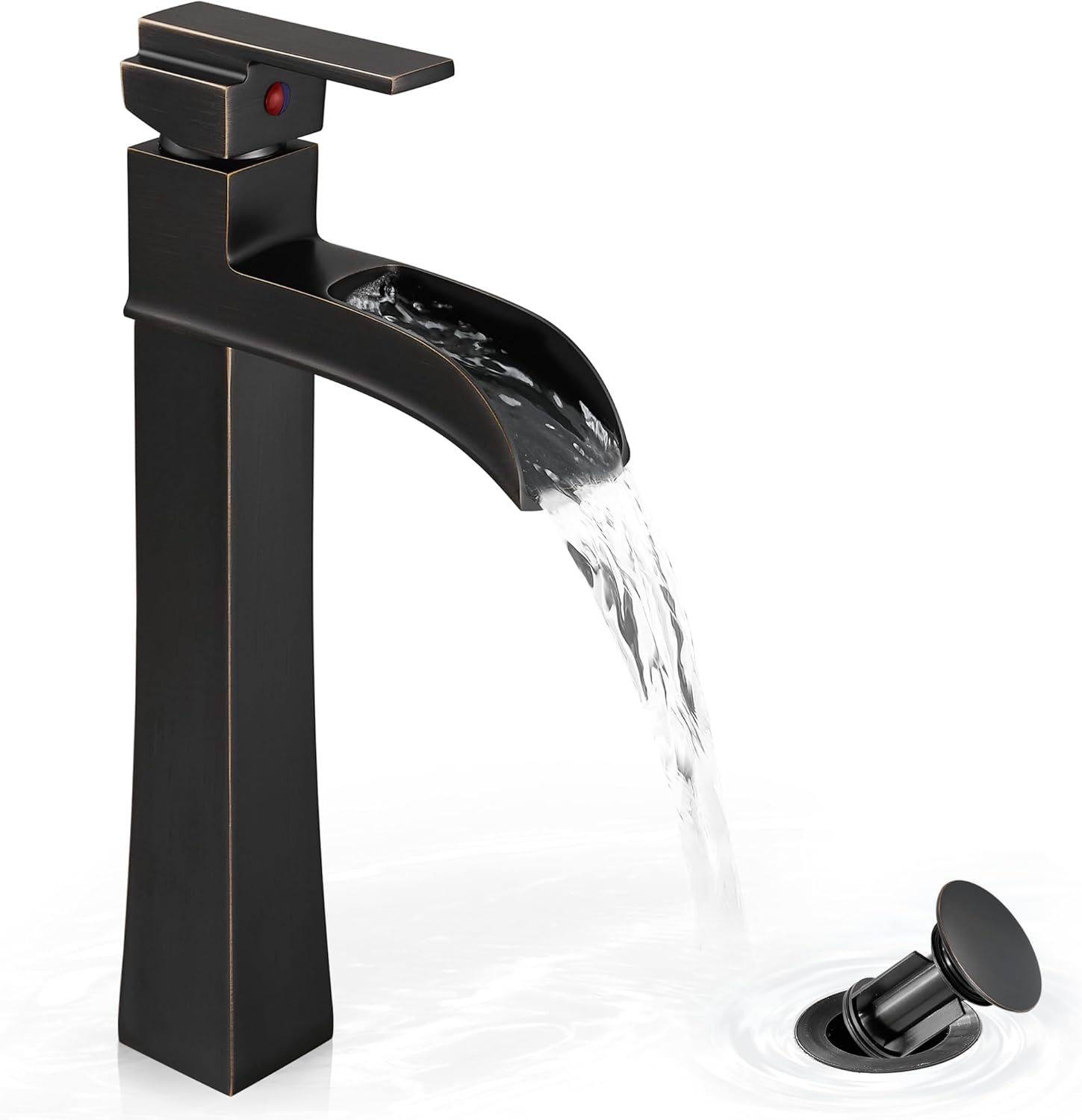 12 Inch Waterfall Tall Bathroom Faucet One Hole with Pop-Up Drain & Pre-Installed Hoses, Single Handle for Bathroom Sink Bowl Deck Mount