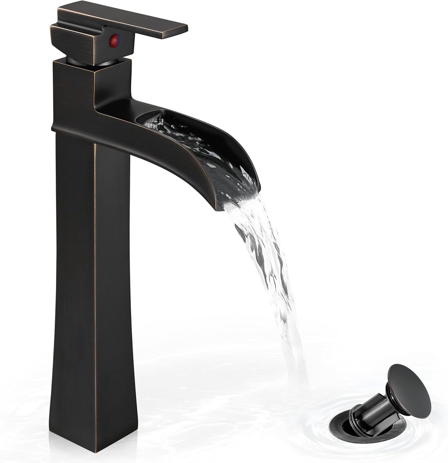 12 Inch Waterfall Tall Bathroom Faucet One Hole with Pop-Up Drain & Pre-Installed Hoses, Single Handle for Bathroom Sink Bowl Deck Mount