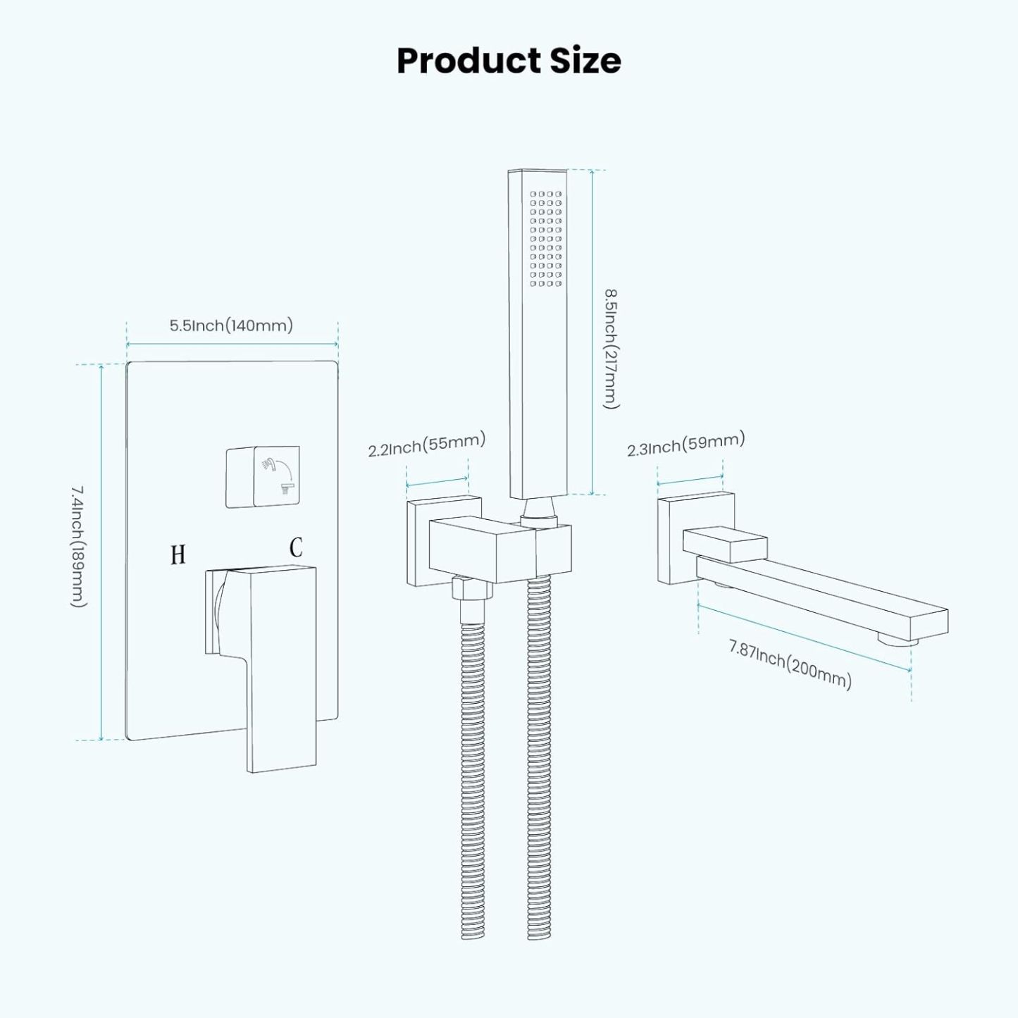 Wall Mount Chrome Polished Bathtub Faucet with Hand Held Sprayer and Swivel Tub Filler