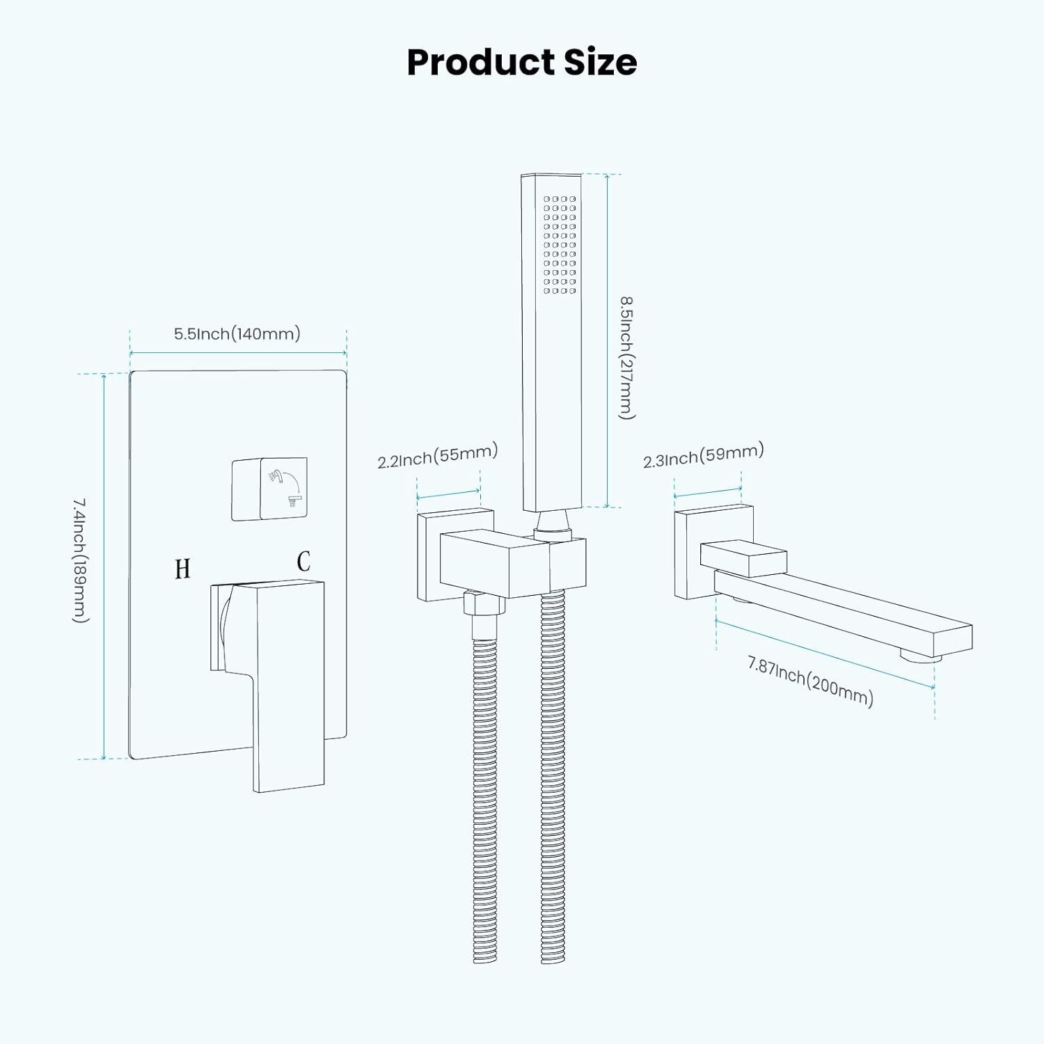 Wall Mount Chrome Polished Bathtub Faucet with Hand Held Sprayer and Swivel Tub Filler