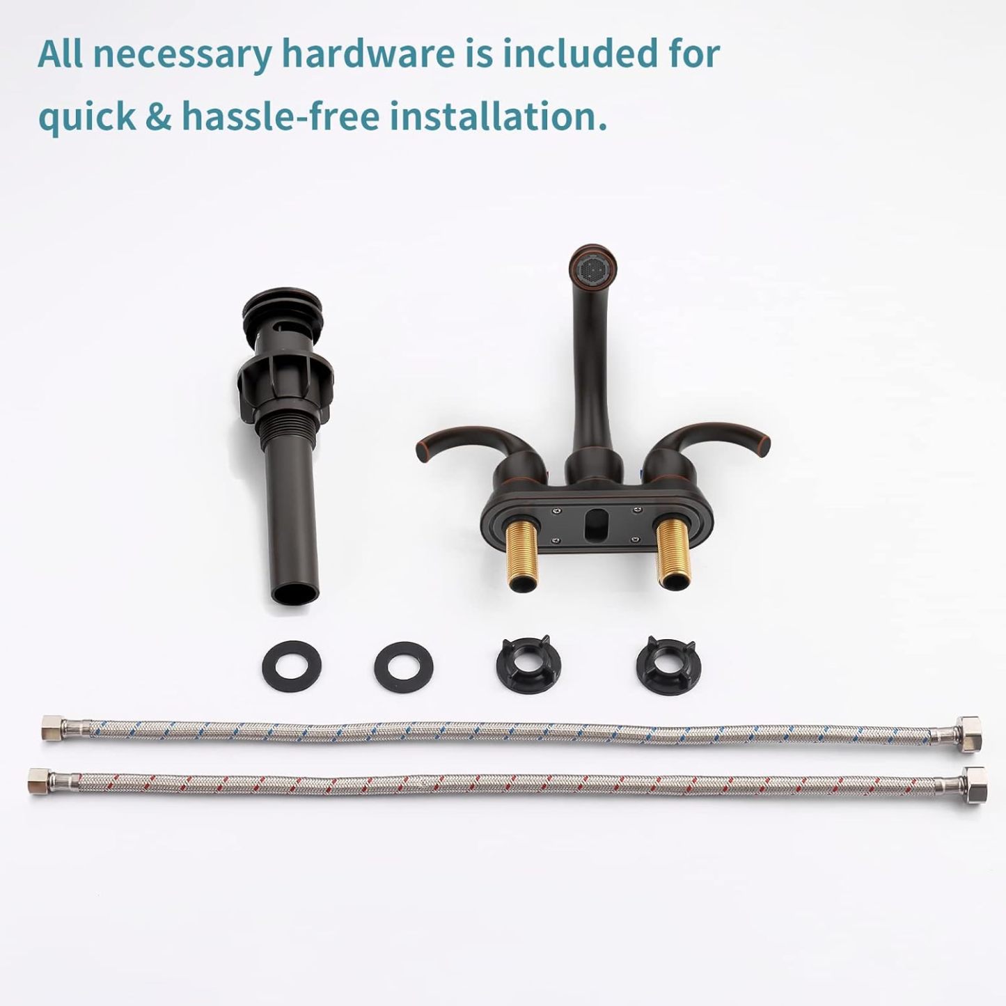 Bathroom Faucet with 2-Handle and Aerator, Swan Style 4-inch Centerset Vanity Sink with Pop-Up Drain and Supply Hoses