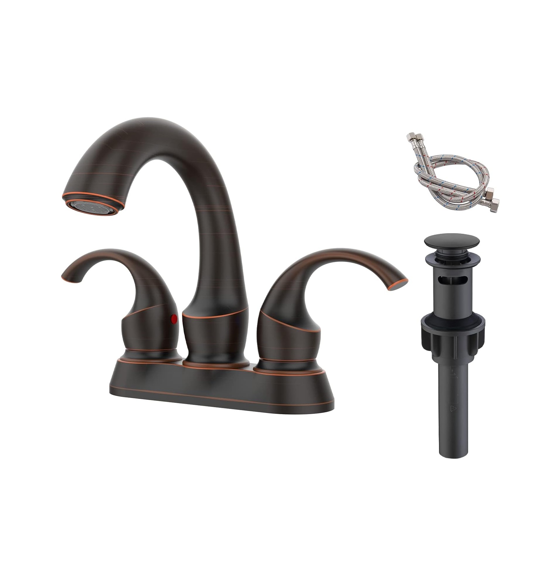Bathroom Faucet with 2-Handle and Aerator, Swan Style 4-inch Centerset Vanity Sink with Pop-Up Drain and Supply Hoses