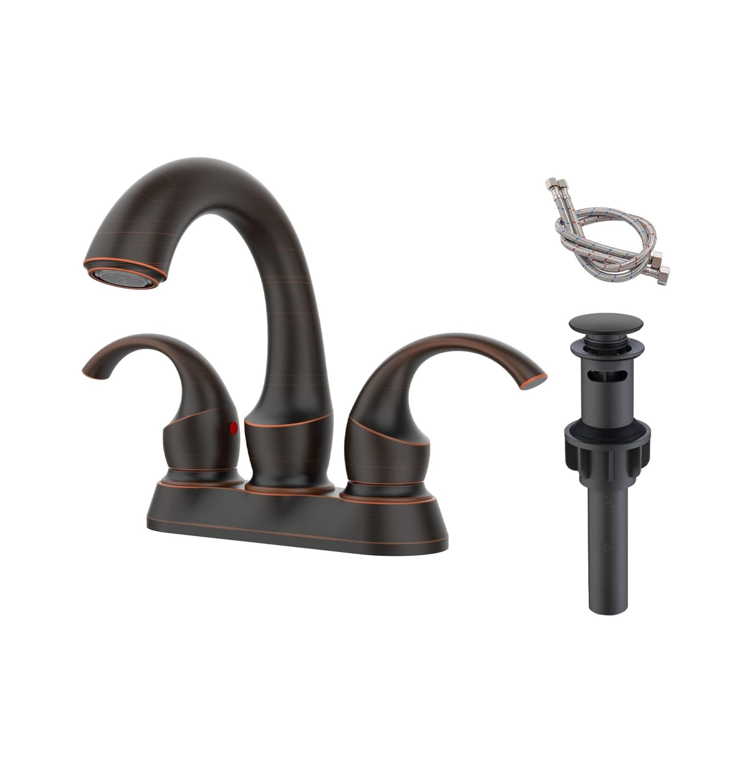 Bathroom Faucet with 2-Handle and Aerator, Swan Style 4-inch Centerset Vanity Sink with Pop-Up Drain and Supply Hoses