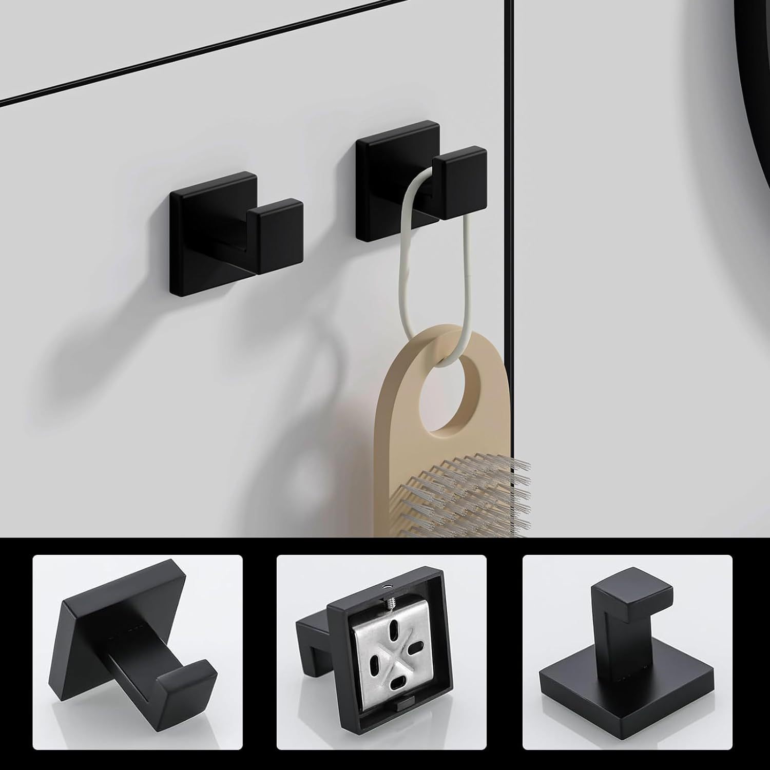 Bath Towel Hooks Matte Black - 2 Pack SUS304 Stainless Steel Bathroom Towel Hook