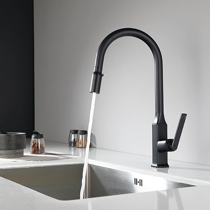 Pull Out Kitchen Faucet Matte Black Brass Hot Cold Water Kitchen Mixer Tap