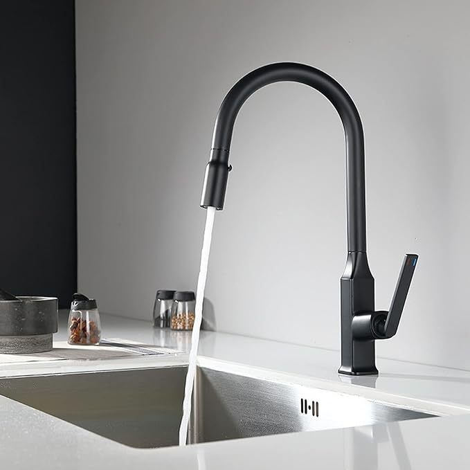 Pull Out Kitchen Faucet Matte Black Brass Hot Cold Water Kitchen Mixer Tap