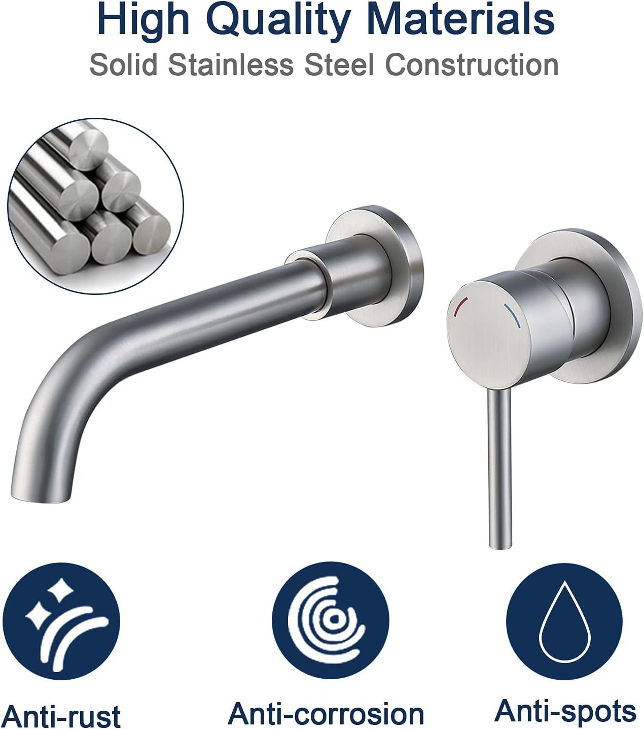 Bathroom Faucet Brushed Nickel, Wall Mounted Bathroom Sink Faucet 2 Hole and Rough in Valve Included