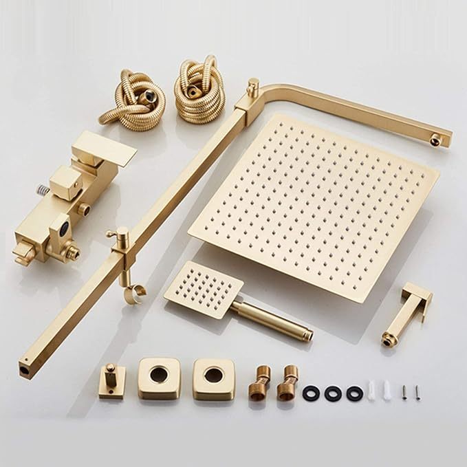 Shower Faucet Set Brushed Gold, 8 inch Rain Shower Head, Bidet Spray Tap