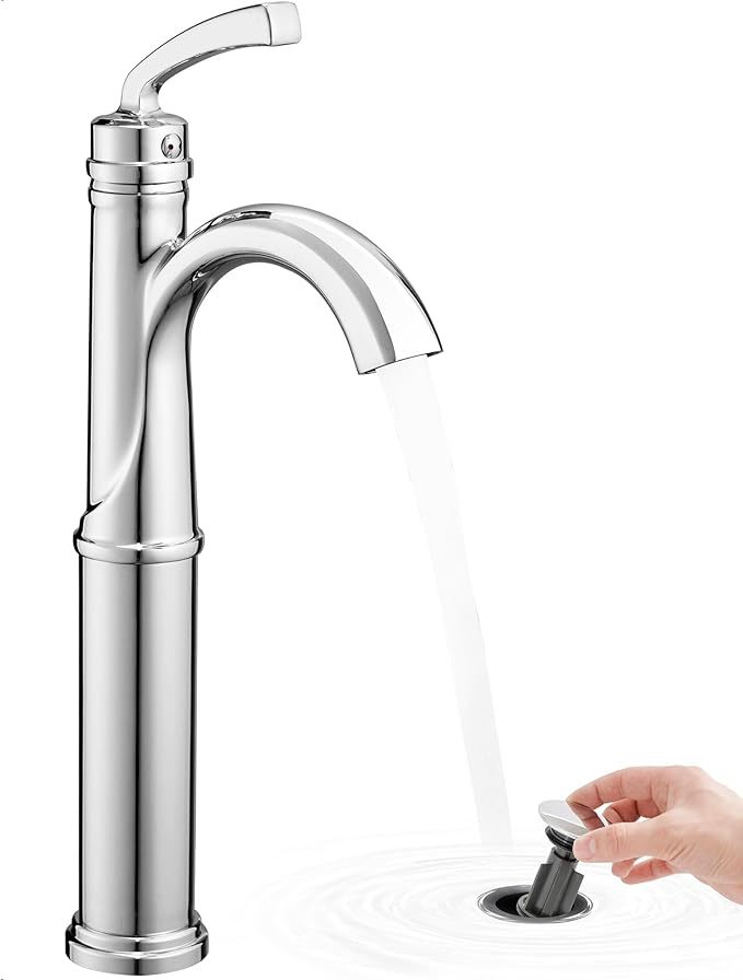 12.6 Inch Tall Bathroom Faucet 1 Hole, Single Handle with Pop Up Drain, cUPC Supply Line and Aerator for Farmhouse, Countertop Basin