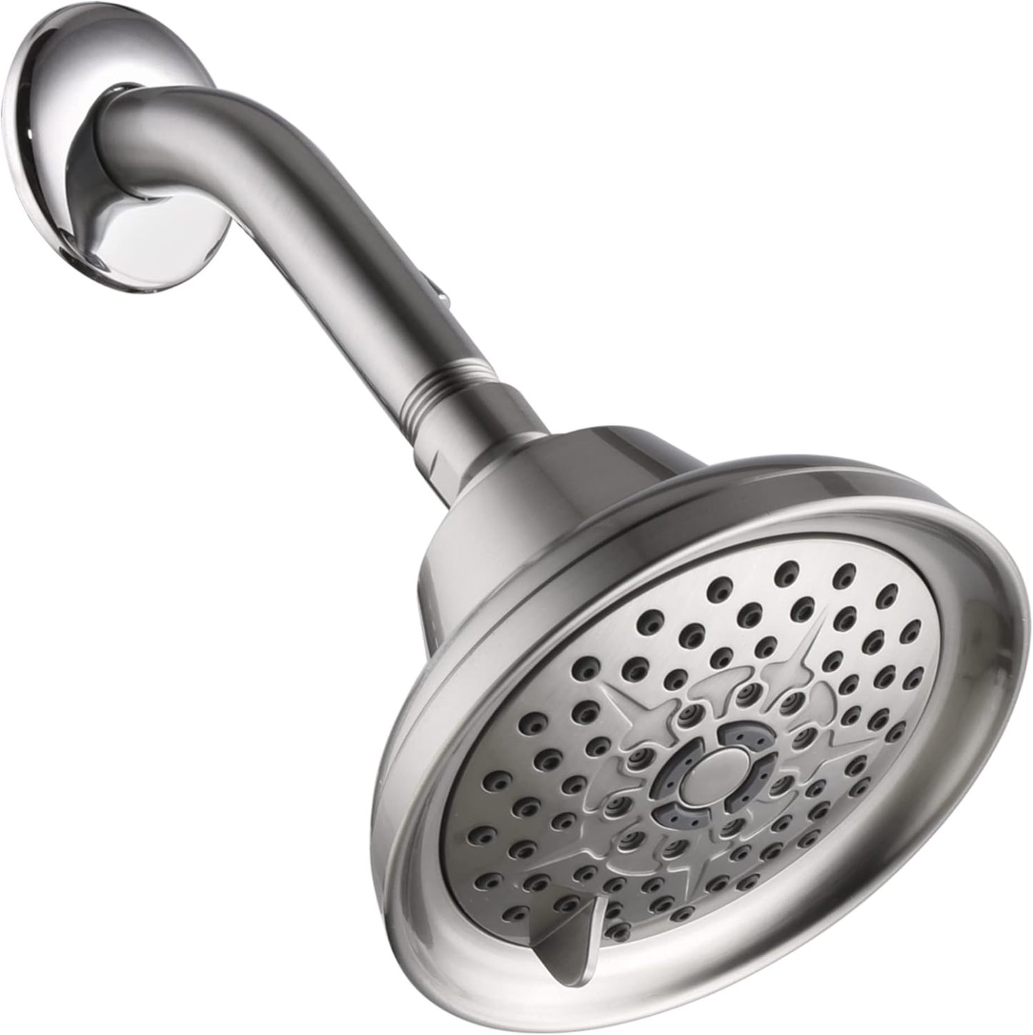 6 Spray Settings High Pressure Shower Head 5" Rain Fixed Showerhead - Brushed Nickel Adjustable Shower Head with Anti-Clogging Nozzles