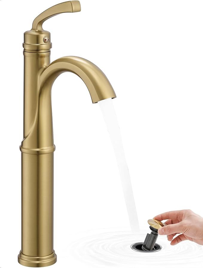 12.6 Inch Tall Bathroom Faucet 1 Hole, Single Handle with Pop Up Drain, cUPC Supply Line and Aerator for Farmhouse, Countertop Basin