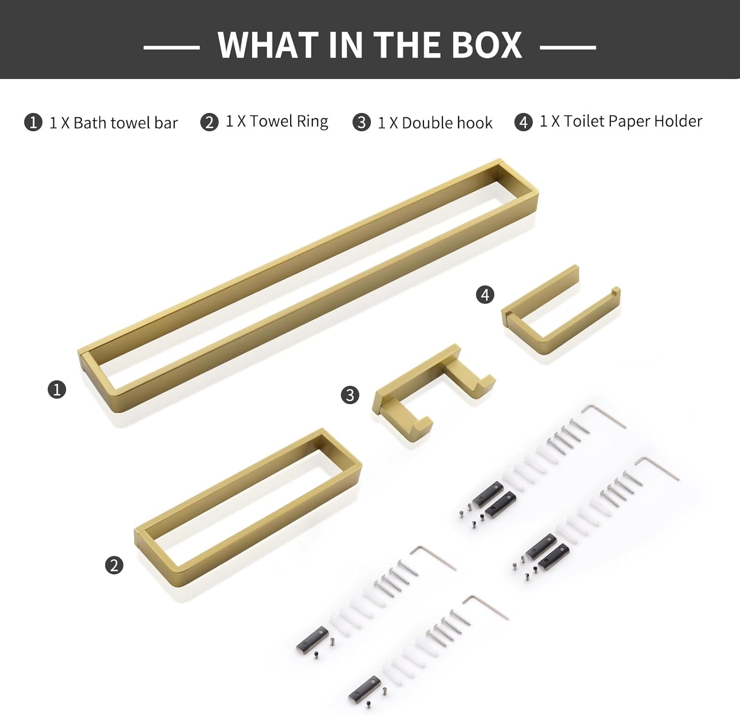 Bathroom Hardware Set Brushed Gold 4-Piece Towel Bar Set Square Bathroom Accessories