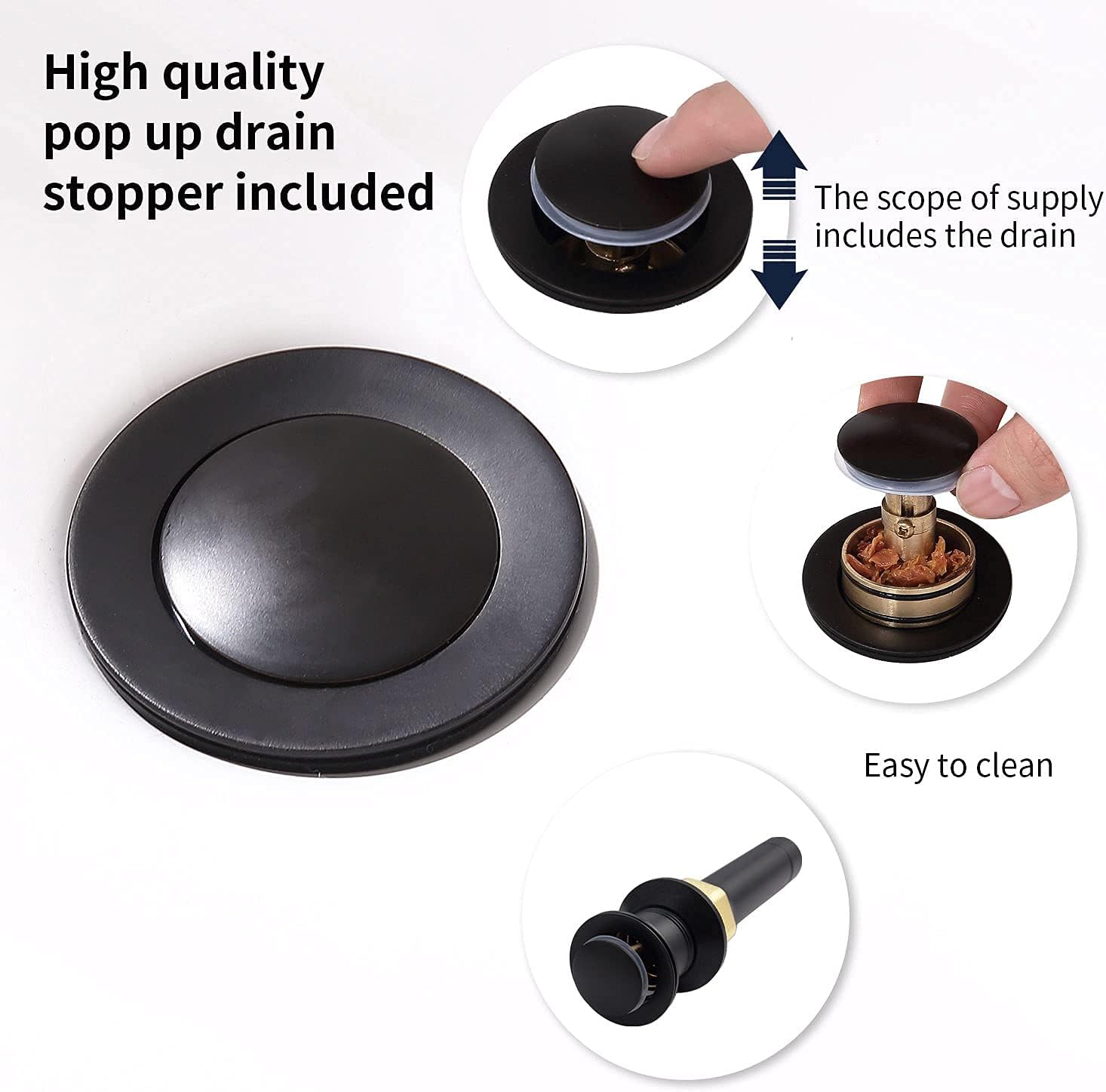 Bathroom Faucet Matt Black with Pop-up Drain & Supply Hoses 2-Handle 360 Degree High Arc Swivel Spout Centerset 4 Inch Vanity Sink Faucet