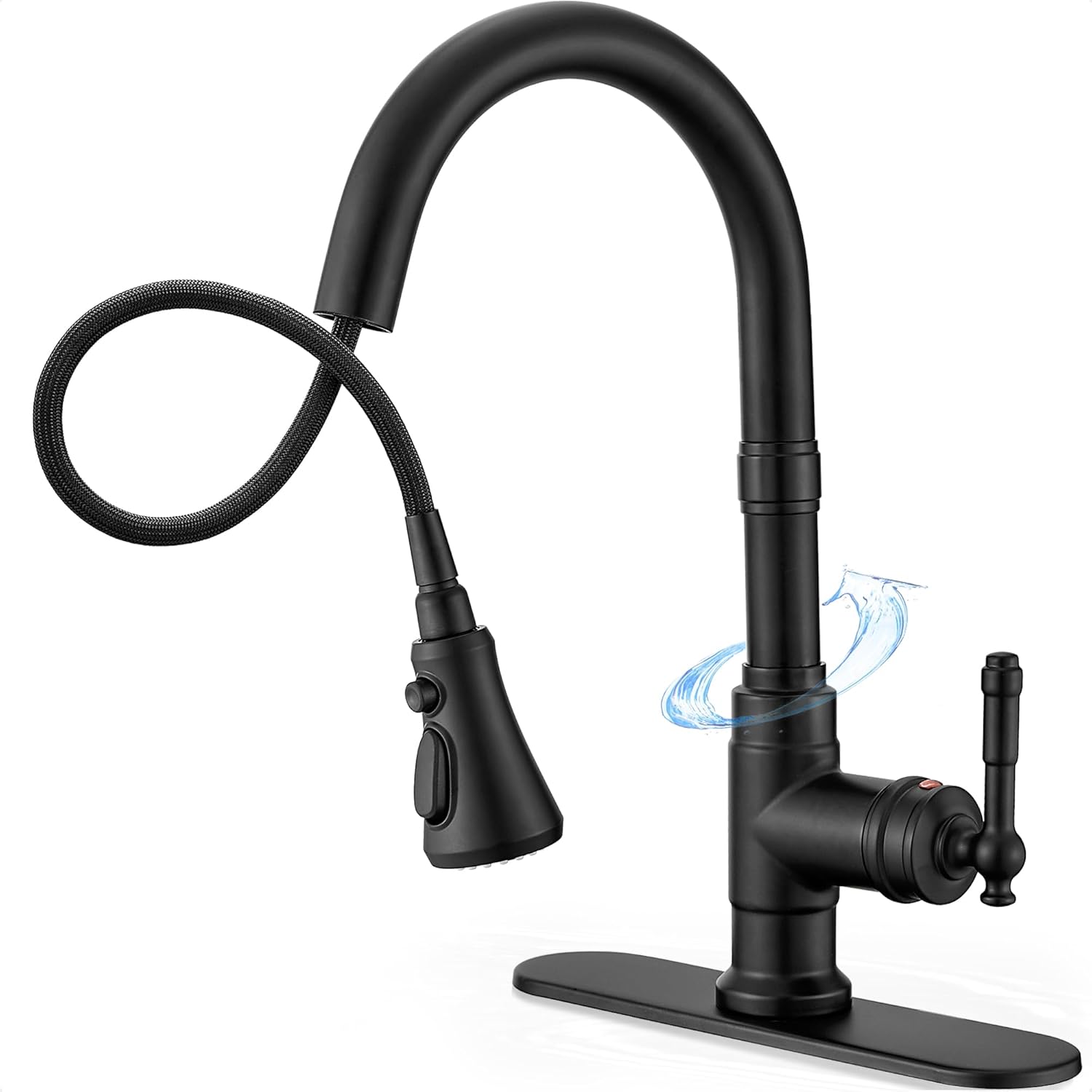 3-Function Pull-Down Sprayer Kitchen Faucets, 1 or 3 Hole High Arc Classic Single Handle Kitchen Sink Faucet with Deck Plate