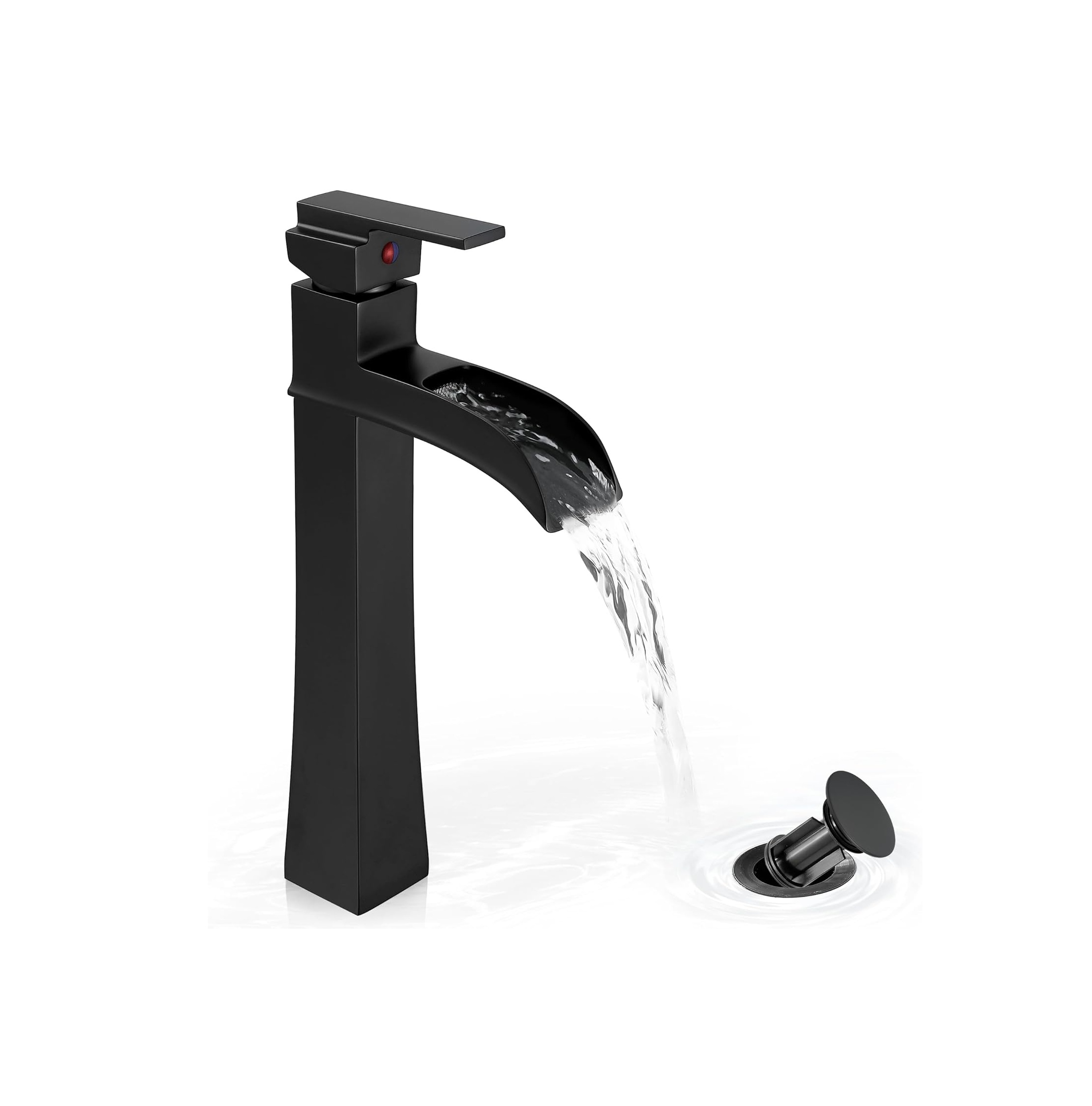 12 Inch Waterfall Tall Bathroom Faucet One Hole with Pop-Up Drain & Pre-Installed Hoses, Single Handle for Bathroom Sink Bowl Deck Mount