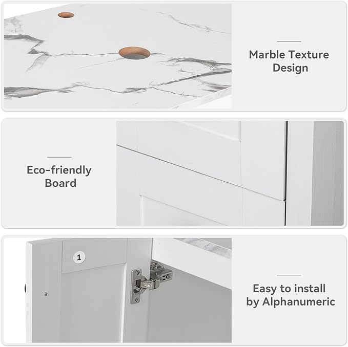 32-Inch Traditional Bathroom Vanity Set in White Finish, Single Bathroom Vanity with Marble Texture Top