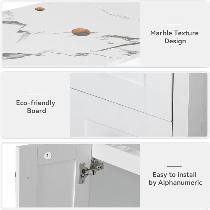 32-Inch Traditional Bathroom Vanity Set in White Finish, Single Bathroom Vanity with Marble Texture Top