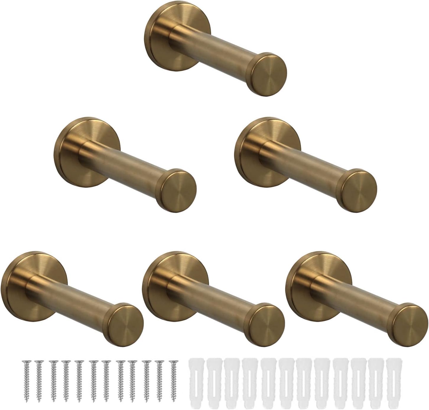 6 Pack Round Coat Hooks, Sturdy Wall Mounted Robe Hook, SUS 304 Stainless Steel Heavy Duty Clothes Hanger