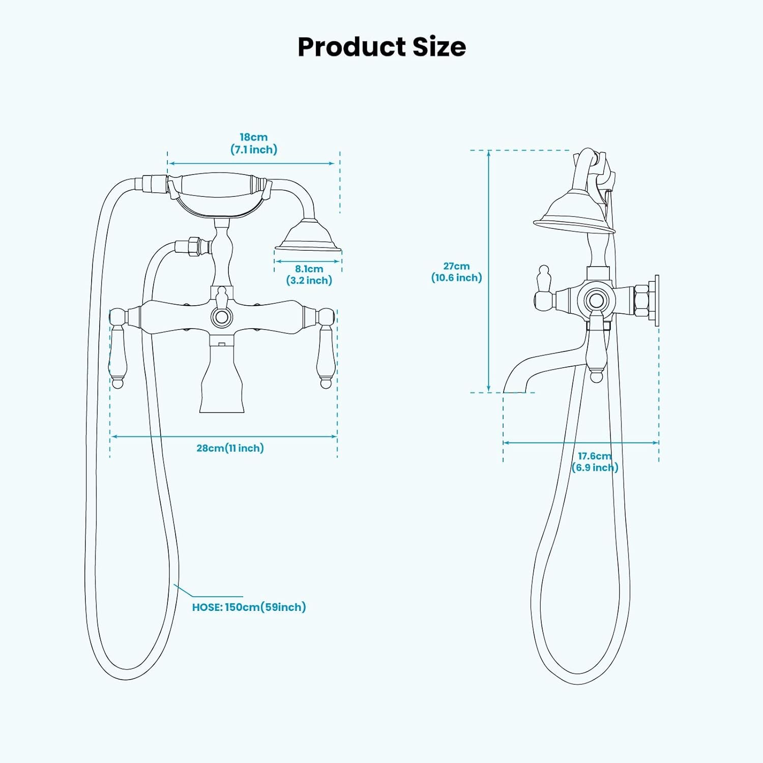 Vintage Clawfoot Tub Faucet,3-3/8 inch Center, Brushed Nickel Wall Mount