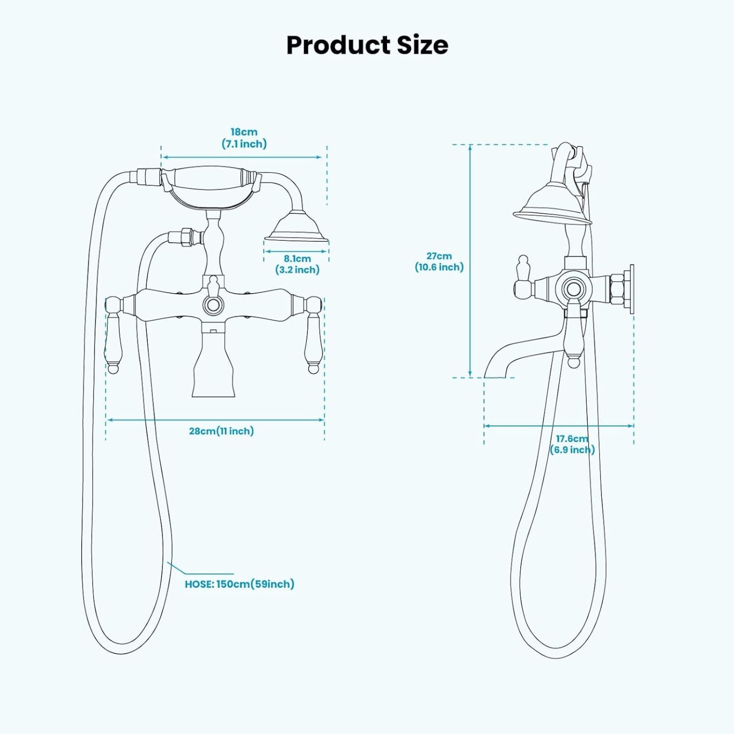 Vintage Clawfoot Tub Faucet,3-3/8 inch Center, Brushed Nickel Wall Mount