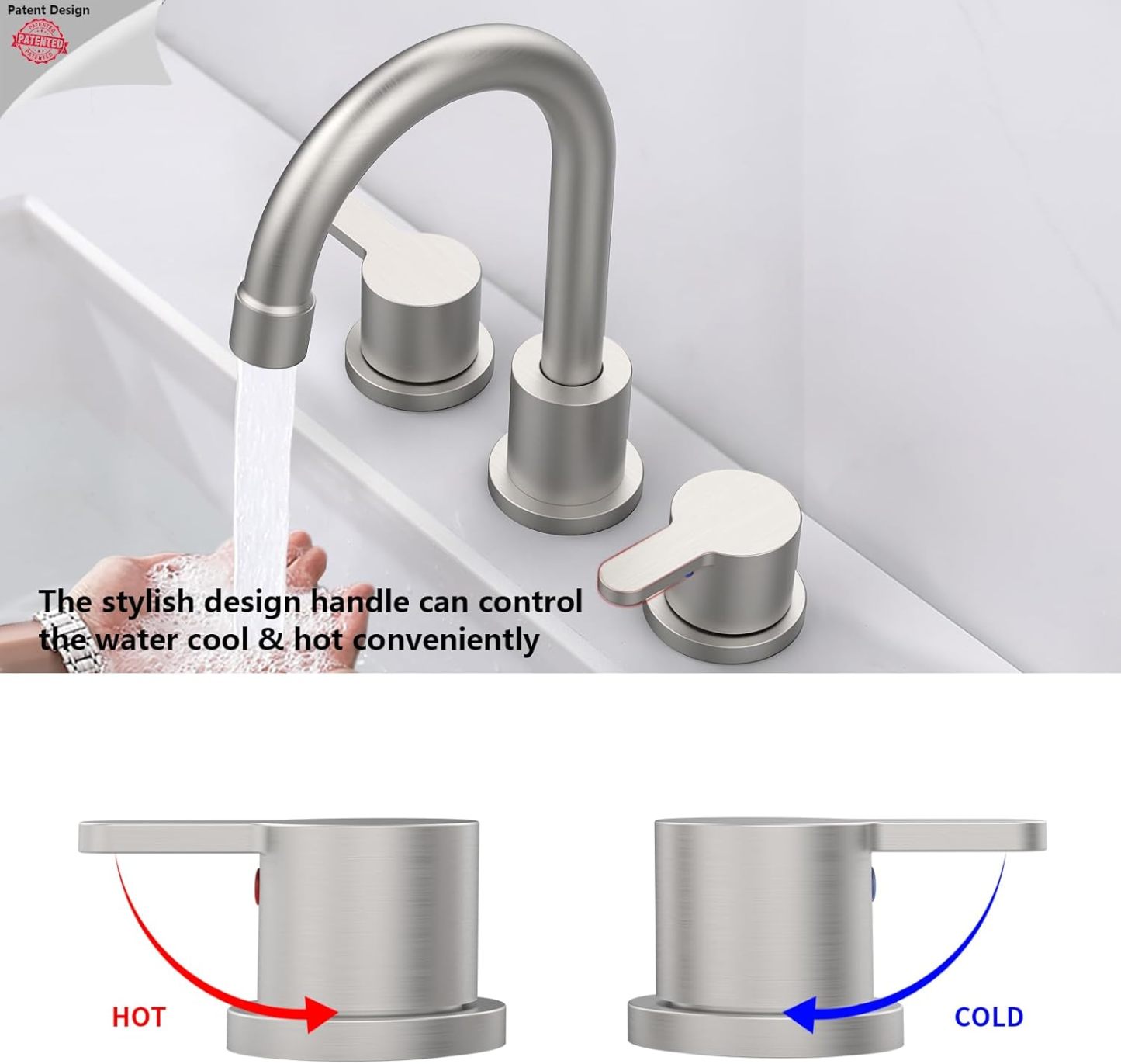 Widespread Bathroom Sink Faucet Brushed Nickel 2 Handle 8 inch Lavatory Faucet 3 Hole 360° Swivel Spout Vanity Sink Basin Faucet