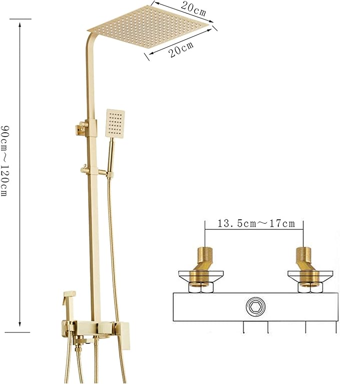 Shower Faucet Set Brushed Gold, 8 inch Rain Shower Head, Bidet Spray Tap