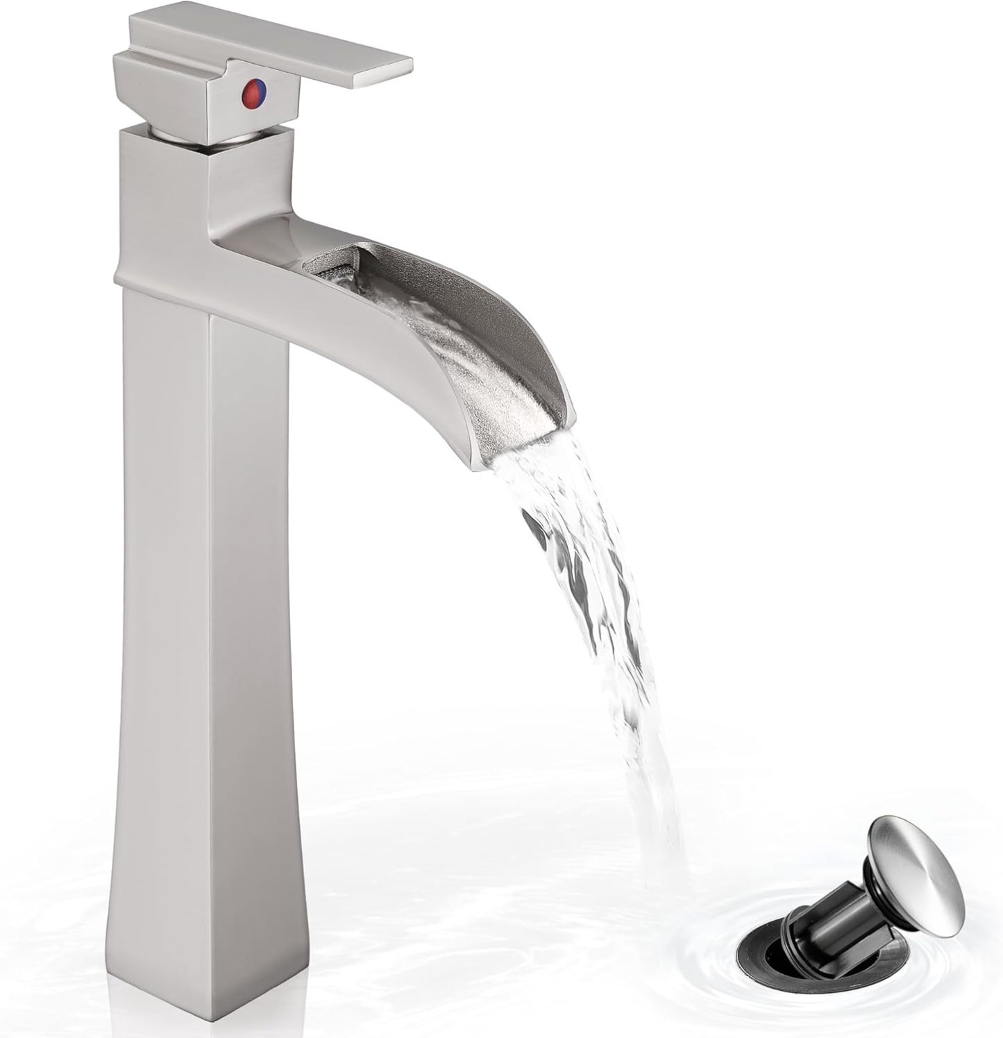 12 Inch Waterfall Tall Bathroom Faucet One Hole with Pop-Up Drain & Pre-Installed Hoses, Single Handle for Bathroom Sink Bowl Deck Mount