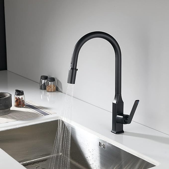 Pull Out Kitchen Faucet Matte Black Brass Hot Cold Water Kitchen Mixer Tap