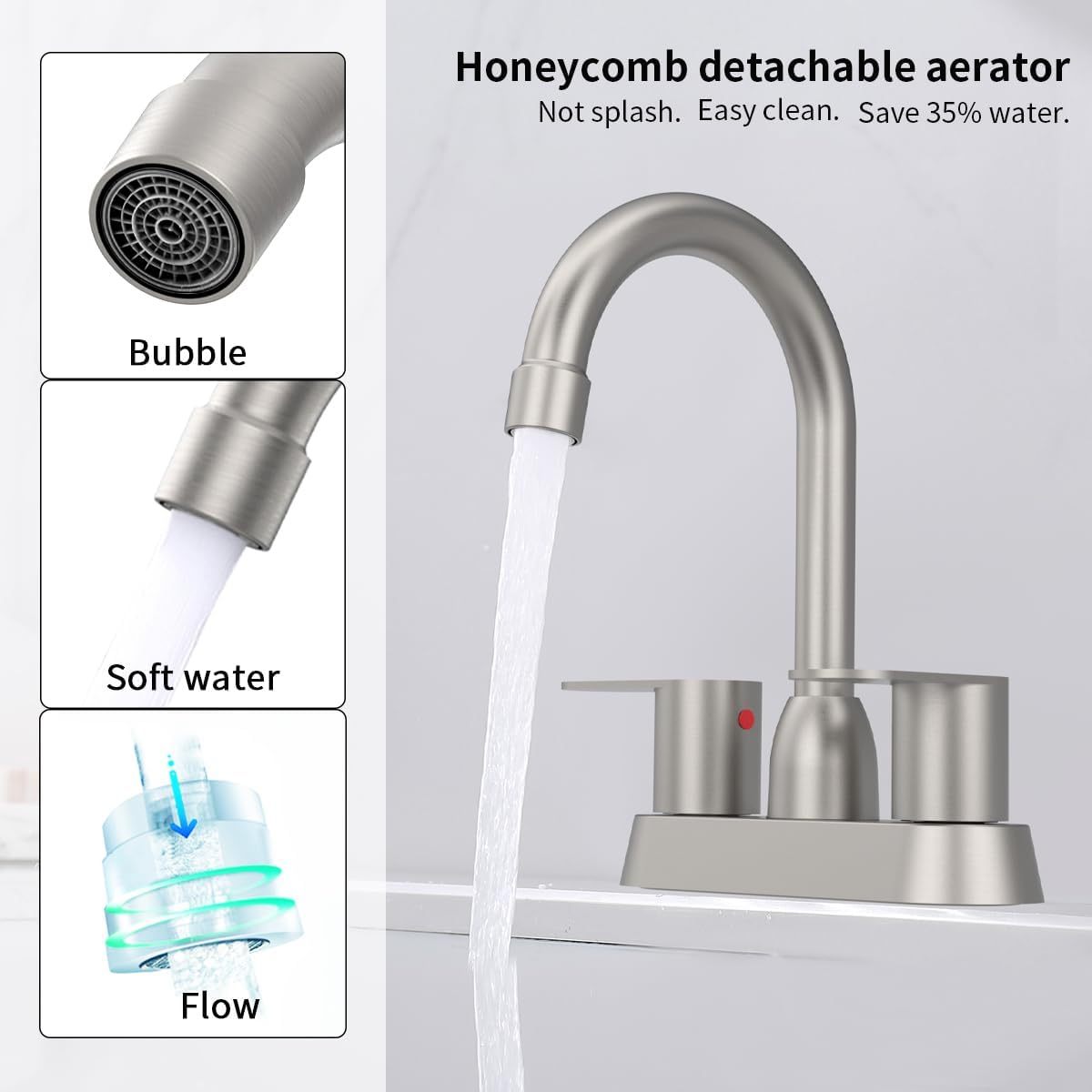 Bathroom Faucet Brushed Nickel 2-Handle Bathroom Sink Faucet 360 Degree High Arc Swivel Spout Centerset 4 Inch