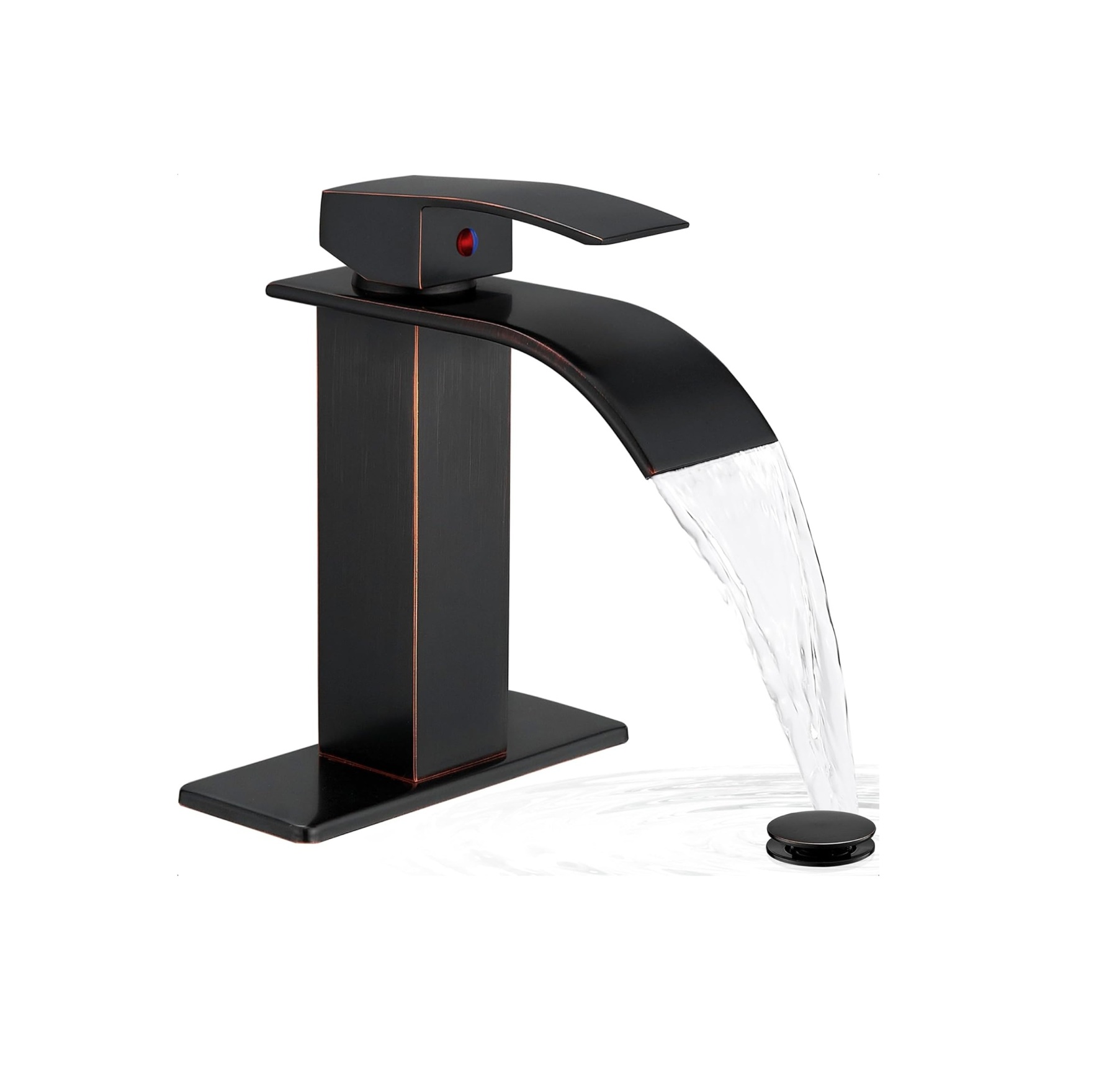 Waterfall Bathroom Faucet, 4 Ins Bathroom Faucets One Hole or 3 Hole, Single Handle with Deck Plate, Pop-up Drain & Water Hose