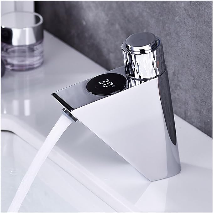 All Copper Hot and Cold Water LED Display Memory Thermostat Bathroom Sink Faucet