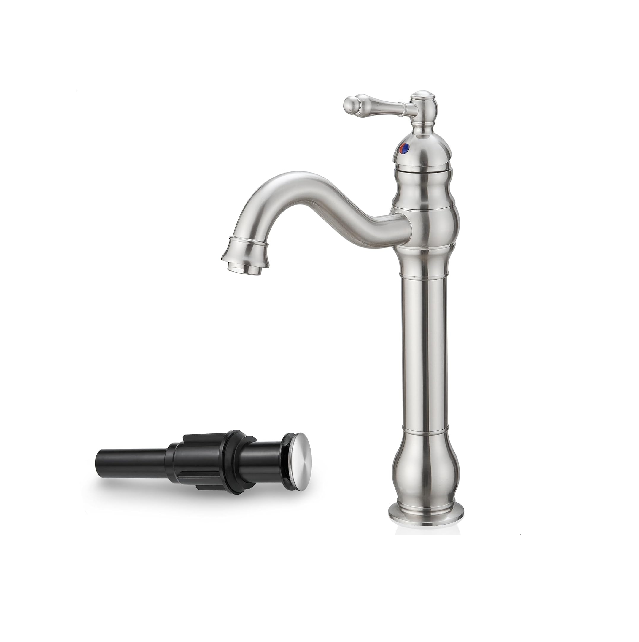 Single Handle Bathroom Faucet Brushed Nickel, Brass Vessel Sink Faucet 360 Degree Swivel Tall Bathroom Sink Faucet 1 Hole, Bathroom Faucets with Pop-up Drain & Aerator for Hotels