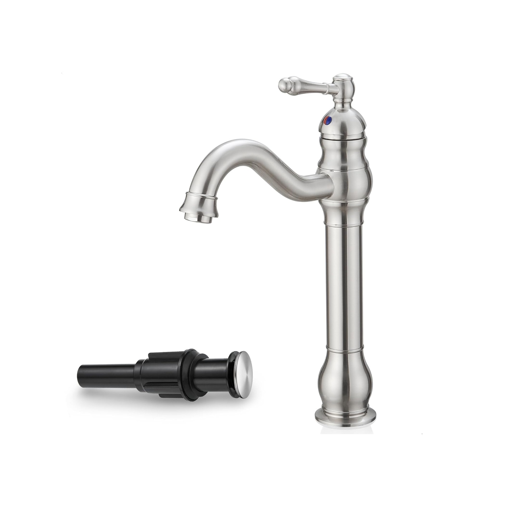 Single Handle Bathroom Faucet Brushed Nickel, Brass Vessel Sink Faucet 360 Degree Swivel Tall Bathroom Sink Faucet 1 Hole, Bathroom Faucets with Pop-up Drain & Aerator for Hotels