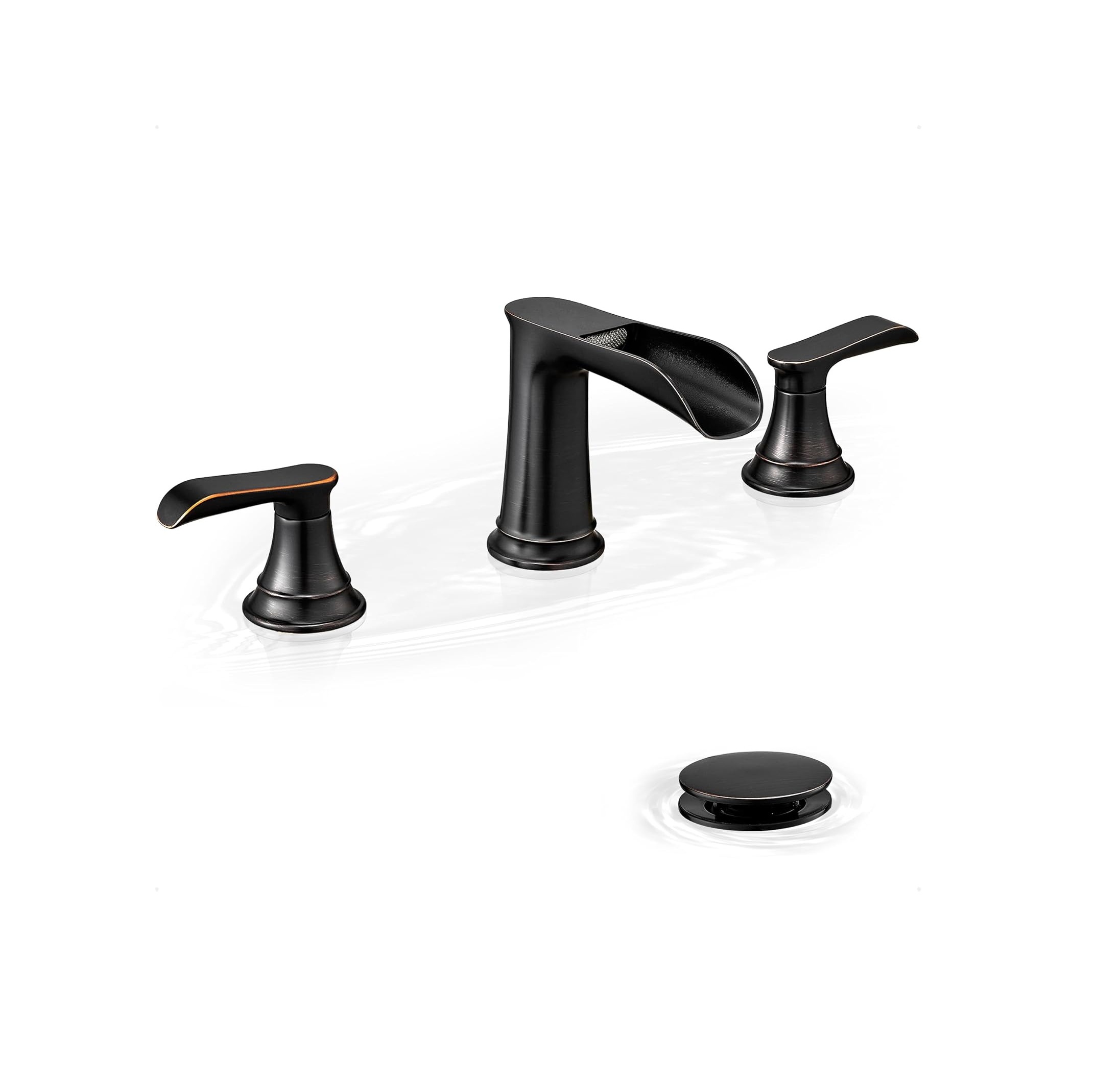 Bathroom Sink Faucet, 8 Inch Widespread, 2 Handles, 3 Hole, Waterfall Design, Ceramic Valve Core