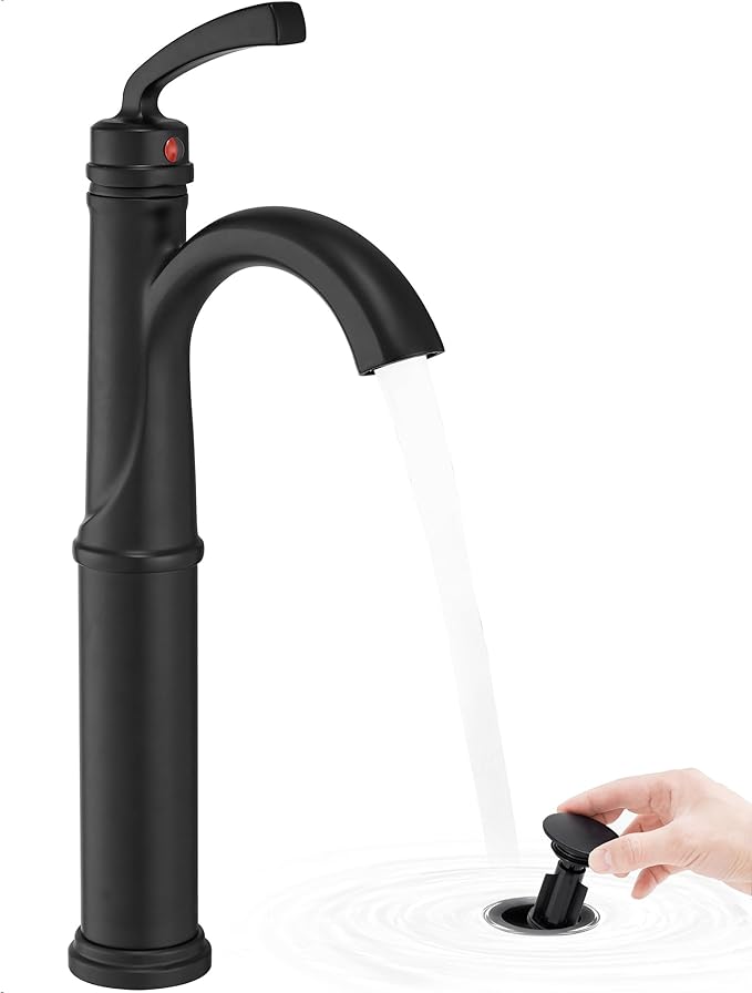 12.6 Inch Tall Bathroom Faucet 1 Hole, Single Handle with Pop Up Drain, cUPC Supply Line and Aerator for Farmhouse, Countertop Basin