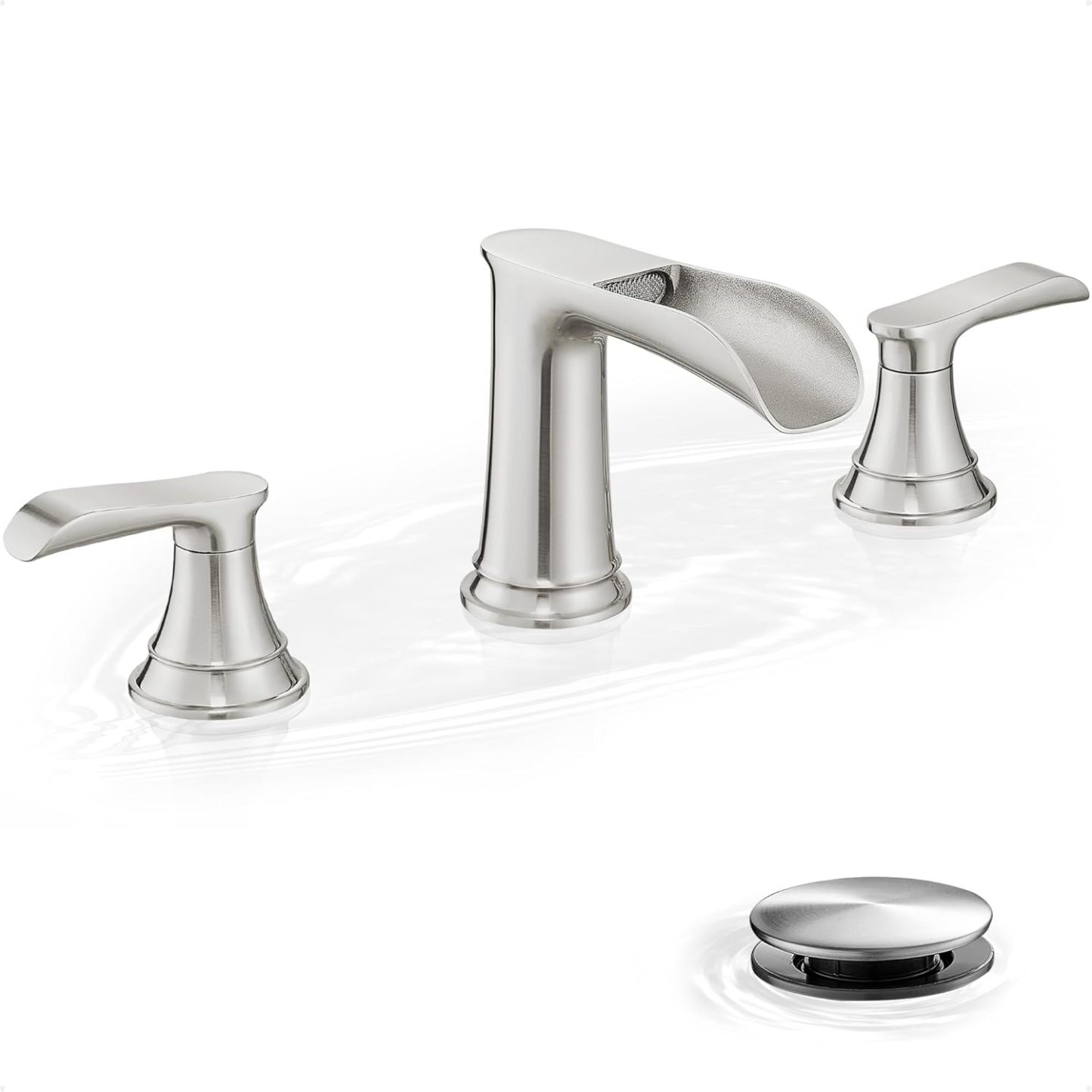 Bathroom Sink Faucet, 8 Inch Widespread, 2 Handles, 3 Hole, Waterfall Design, Ceramic Valve Core