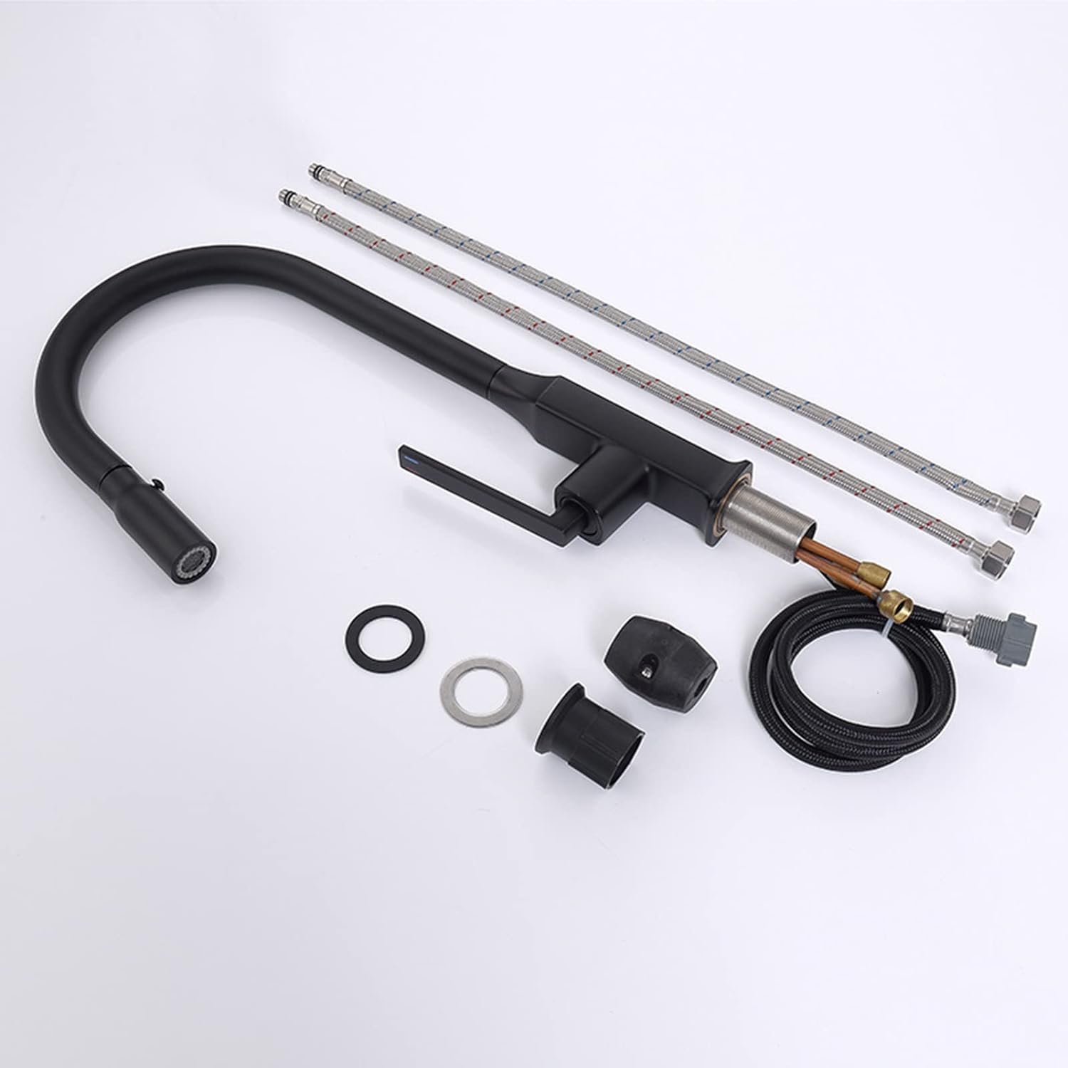 Pull Out Kitchen Faucet Matte Black Brass Hot Cold Water Kitchen Mixer Tap