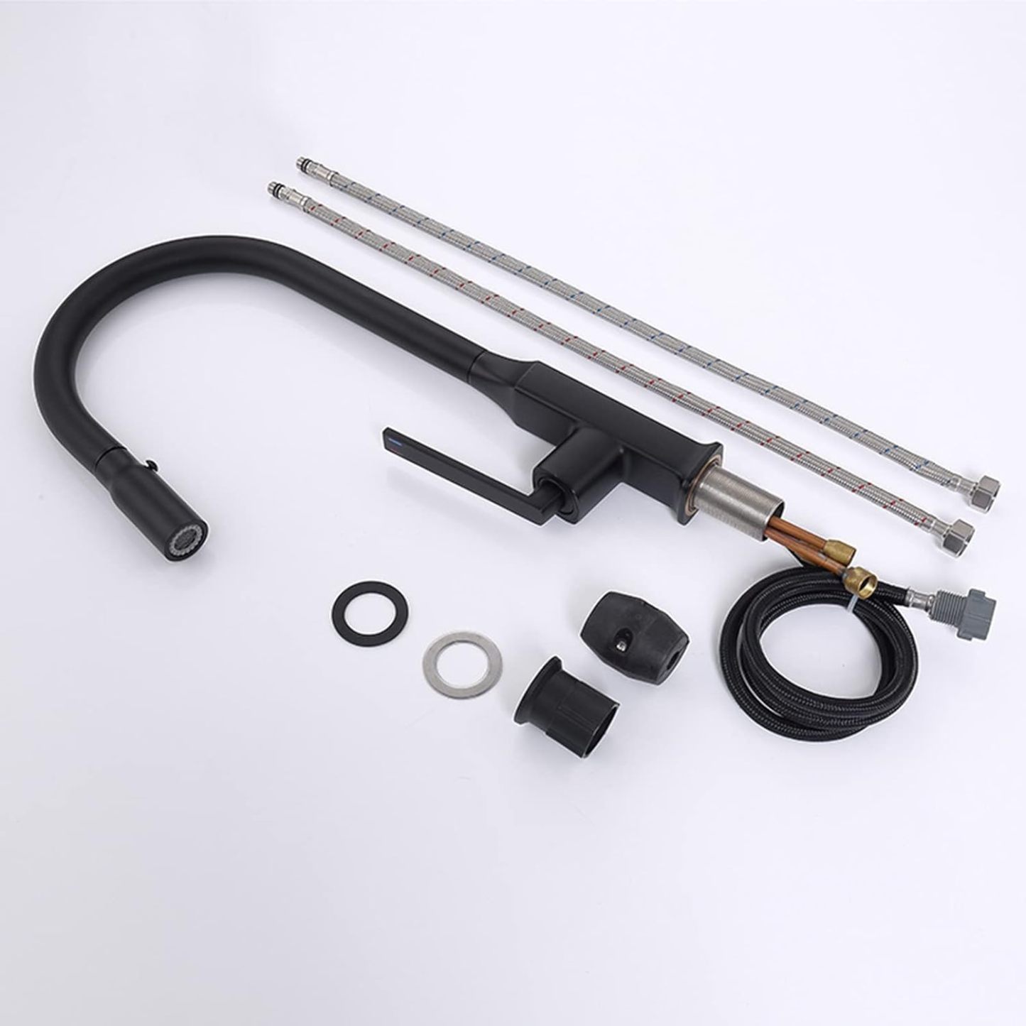 Pull Out Kitchen Faucet Matte Black Brass Hot Cold Water Kitchen Mixer Tap