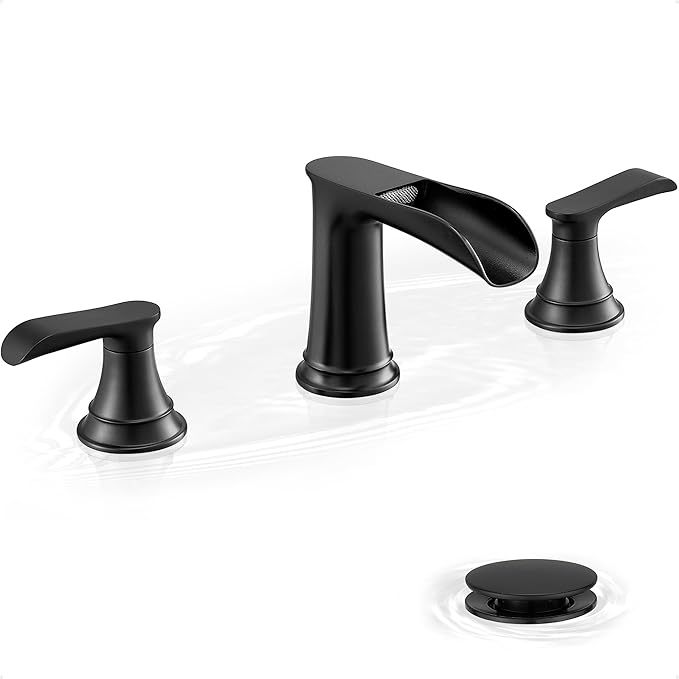 Bathroom Sink Faucet, 8 Inch Widespread, 2 Handles, 3 Hole, Waterfall Design, Ceramic Valve Core