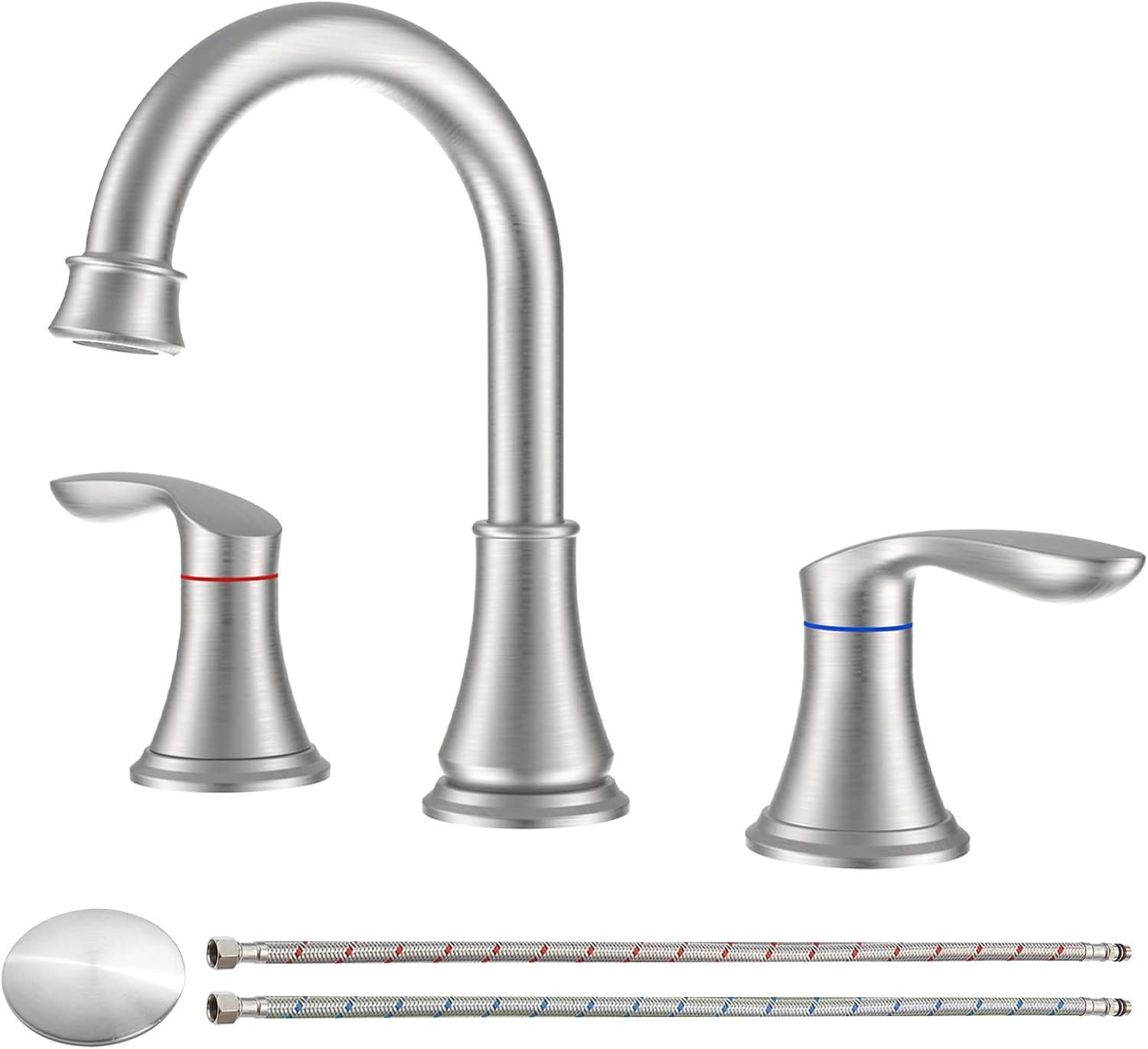 2-Handle 8 inch Widespread Bathroom Sink Faucet Brushed Nickel Lavatory Faucet 3 Hole 360° Swivel Spout Vanity Sink Basin Faucet