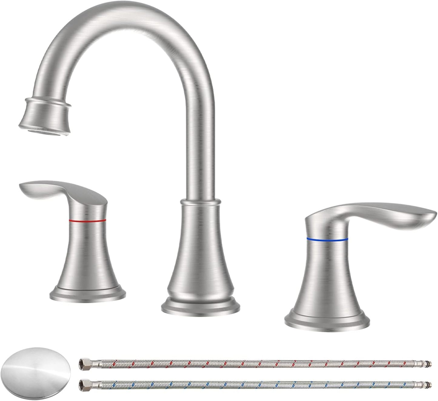 2-Handle 8 inch Widespread Bathroom Sink Faucet Brushed Nickel Lavatory Faucet 3 Hole 360° Swivel Spout Vanity Sink Basin Faucet