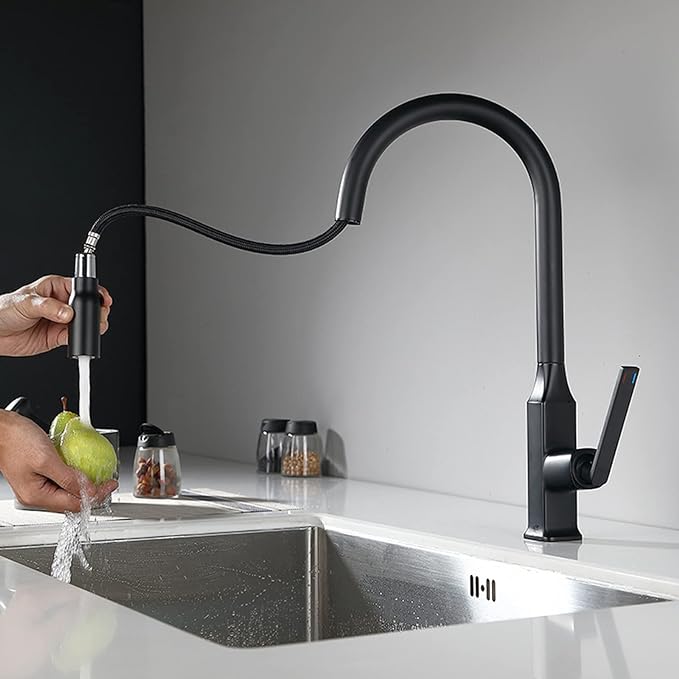 Pull Out Kitchen Faucet Matte Black Brass Hot Cold Water Kitchen Mixer Tap