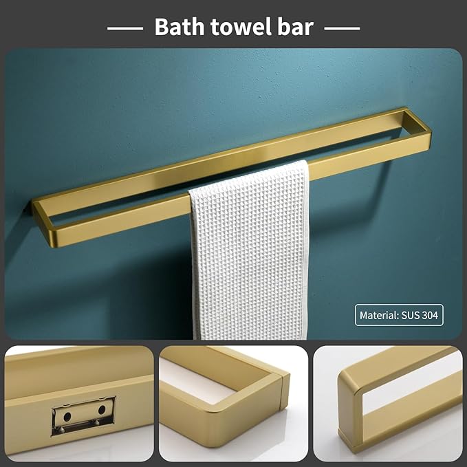 Bathroom Hardware Set Brushed Gold 4-Piece Towel Bar Set Square Bathroom Accessories