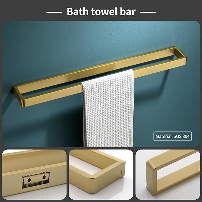Bathroom Hardware Set Brushed Gold 4-Piece Towel Bar Set Square Bathroom Accessories