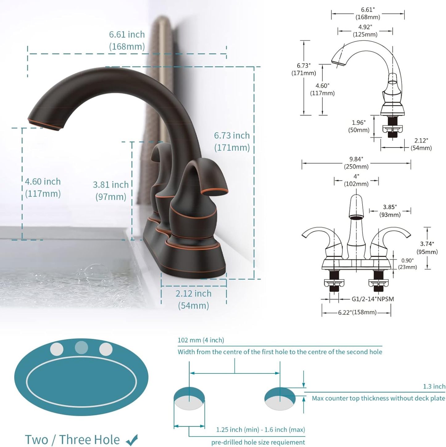 Bathroom Faucet with 2-Handle and Aerator, Swan Style 4-inch Centerset Vanity Sink with Pop-Up Drain and Supply Hoses