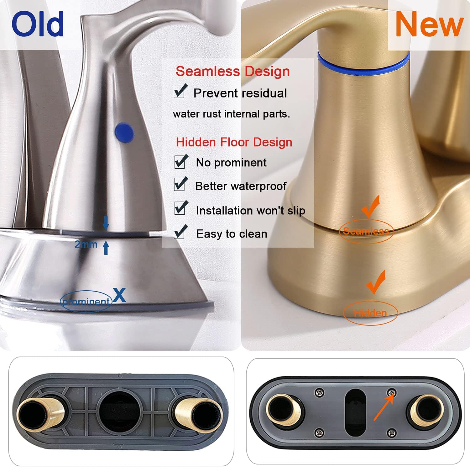 Bathroom Faucet Brushed Gold with Pop up Drain & Supply Hoses 2-Handle 360 Degree High Arc Swivel Spout Centerset 4 Inch