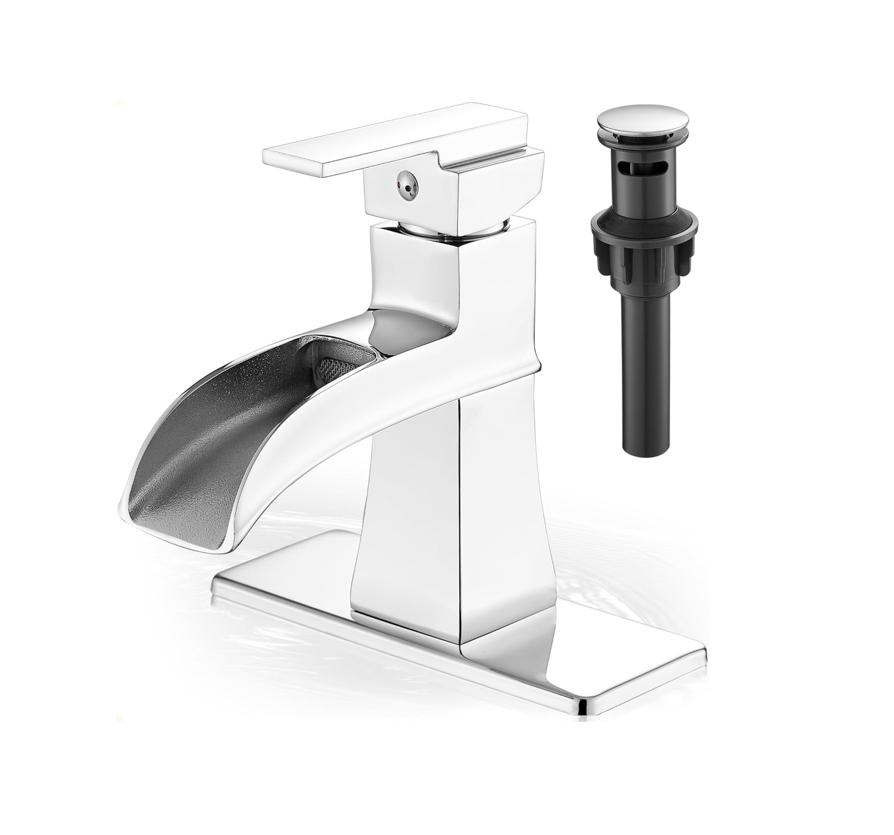 Brass 4 Inch Bathroom Faucets One Hole or 3 Hole, Single Handle with PP Drain, Deck Plate, Hot and Cold Supply Hoses for RV Lavatory Restroom