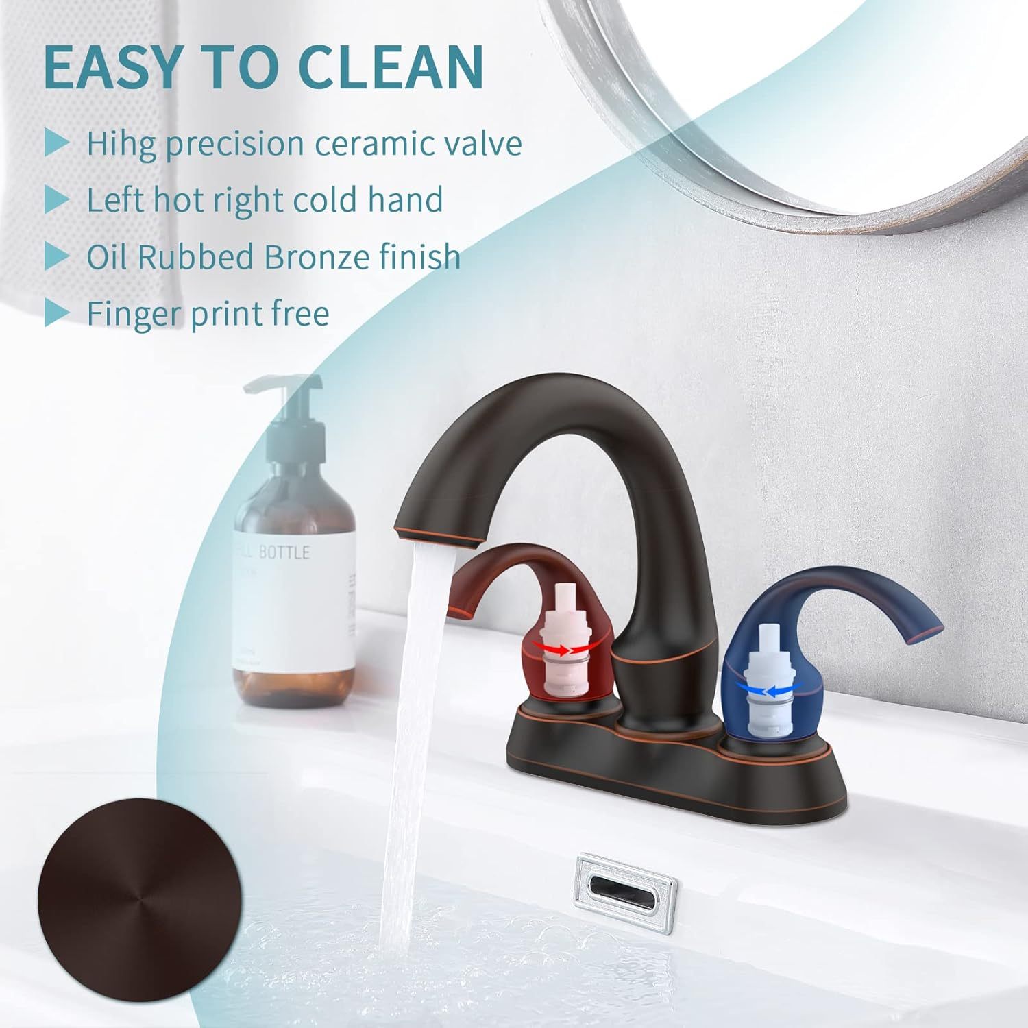 Bathroom Faucet with 2-Handle and Aerator, Swan Style 4-inch Centerset Vanity Sink with Pop-Up Drain and Supply Hoses