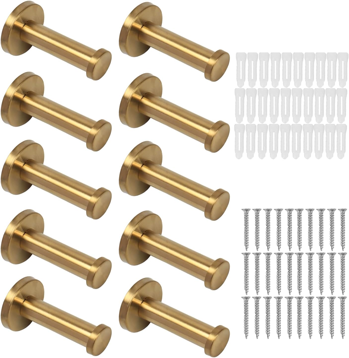 10 Pack Round Coat Hooks, Sturdy Wall Mounted Robe Hook, SUS 304 Stainless Steel Heavy Duty Clothes Hanger